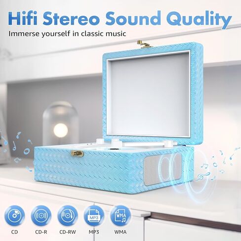 CD Player Portable with Speakers Bluetooth Desktop Knit Retro CD Player for Home Rechargeble Battery Small Vintage CD Player with Bluetooth Input, USB Playback, AUX in, Headphone Jack, Remote Control in Saudi Arabia