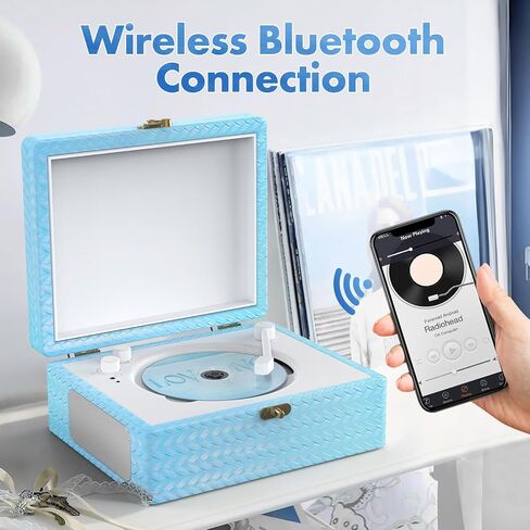 CD Player Portable with Speakers Bluetooth Desktop Knit Retro CD Player for Home Rechargeble Battery Small Vintage CD Player with Bluetooth Input, USB Playback, AUX in, Headphone Jack, Remote Control in Saudi Arabia