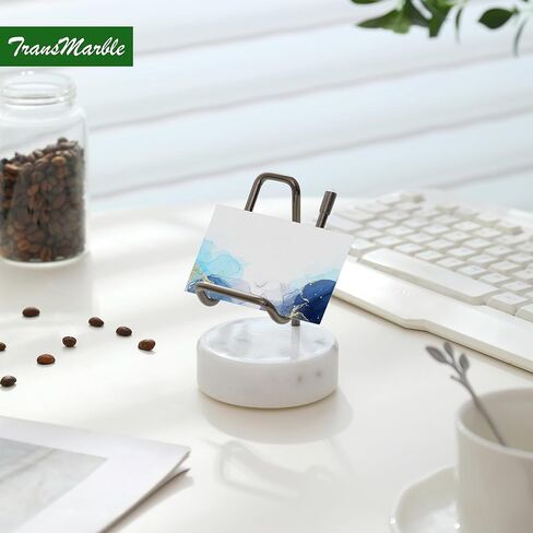 Marble Phone Stand with Metal Holder, Charging Available While Using, Swipe Up to Unlock, Made of Natural Marble as Business Card Holder for Office Desk (Starry White + Gold) in Kuwait