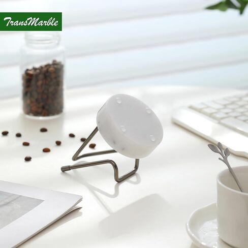 Marble Phone Stand with Metal Holder, Charging Available While Using, Swipe Up to Unlock, Made of Natural Marble as Business Card Holder for Office Desk (Starry White + Gold) in Kuwait