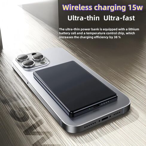 RCHL 0.3'' Ultra Slim for MagSafe Portable Charger, All Alloy 5,000mAh Magnetic Power Bank for iPhone, 20W PD Magnetic Battery Pack Fast Charging for iPhone 16/15/14/13/12,for Samsung in Saudi Arabia