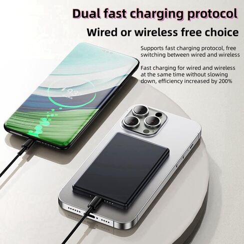 RCHL 0.3'' Ultra Slim for MagSafe Portable Charger, All Alloy 5,000mAh Magnetic Power Bank for iPhone, 20W PD Magnetic Battery Pack Fast Charging for iPhone 16/15/14/13/12,for Samsung in Saudi Arabia