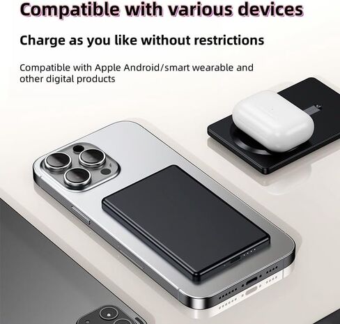 RCHL 0.3'' Ultra Slim for MagSafe Portable Charger, All Alloy 5,000mAh Magnetic Power Bank for iPhone, 20W PD Magnetic Battery Pack Fast Charging for iPhone 16/15/14/13/12,for Samsung in Saudi Arabia