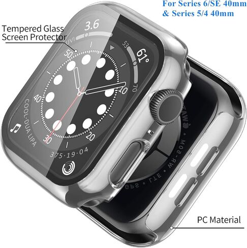 [2 Pack] EWUONU Hard Case for Apple Watch Series 6/ SE 40mm with Built-in Tempered Glass Screen Protector, PC Case Thin Protective Cover for iwatch 6/SE/5/4 40mm(Blue) in Saudi Arabia