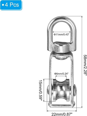 PATIKIL Single Pulley Block, 4pcs M20 304 Stainless Steel Wire Rope Lifting Crane Pulley Swivel Hook Hanging Pulley Wheel for Construction Warehouse Marine Industrial Home Use, Silver in Saudi Arabia