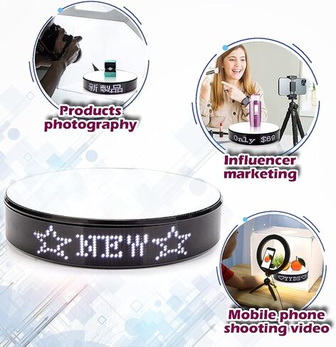 Leadleds Motorized Rotating Display Stand, 8" Photography Turntable with LED Sign Display, 360 Degree Rotated Display Holder Stand for Live Streaming Props Model Product Display in Saudi Arabia