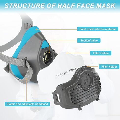 كمامات قابلة لإعادة الاستخدام، غطاء نصف وجه ونظارة أمان مضادة للضباب، مجموعة نصف غطاء وجه للطلاء واللحام والرش والصنفرة وضد الغبار والمواد الكيميائية in Kuwait