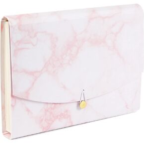 Paper Junkie Expanding Folder with 13 Pockets for Files, School and Office Supplies, Pink Marble (Letter Size, 13 x 9.5 x 1.7 in)