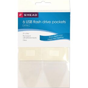 Smead Self-Adhesive Poly USB Flash Drive Pocket, 2"W x 3,5"H, Clear 6 per Pack (68150)