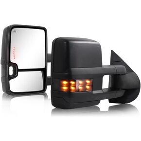 Towing Mirror for Silverado Sierra - 2007-2013 Chevy Silverado GMC Sierra Tow Mirror with Power Adjusted Heated Glass Turn Signal Light Backup Lamp Extendable Pair, Painted Black 8555