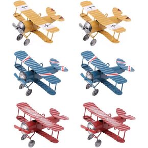 6 Pcs Vintage Biplane Model Mini Figurines for Home Decor Metal Iron Air Plane Model Aircraft Children Room Hanging Decor Kids Gift