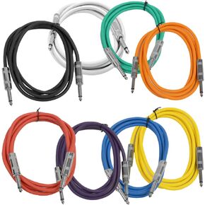 Seismic Audio - SASTSX-6-Multi - 8 Pack of 6 Foot Multi-Color 1/4 Inch TS Patch Cables - 6' Professional Audio DJ Unbalanced 1/4" Patch Cords