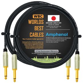 WORLDS BEST CABLES 2 Units - 3 Foot - Pedal, Effects, Patch, Instrument Cable Custom Made Using Mogami 2319 Wire & Amphenol ACPM-GN-AU M-Series Straight Gold TS Plugs