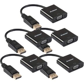 DisplayPort to VGA Adapter, Display Port to VGA Converter Gold Plated (Male to Female) for DisplayPort Enabled Desktops and Laptops to VGA Converter Connect Displays (Black, 5 Pack)