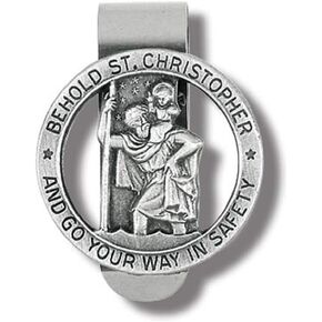 hwojjha Round Saint St Christopher Go Your Way in Saftey Proctection Visor Clip, 1 3/8 Inch (Dia) (Pewter)