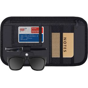 Car Sun Visor Organizer, Wisdompro Vehicle Interior Accessories Storage Pouch Auto Registration Holder with Elastic Strap for Sunglass, Documents, Cards, Pen, Drivers License, etc. (Black)