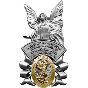 St Christopher Medal Car Saint Christopher Visor Clip Guardian Angel Visor Accessories Bless Driving Safety Religious Gift for Teens, Parent, Family, Friend, New and Old Driver (1 Pcs)