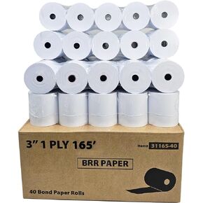 (40 Rolls) 3" x 165' 1 Ply Bond (Non –Thermal) Made in USA STAR SP 700 Kitchen Printer Paper POS Receipt Cash Register for SRP 275 SMP 200 TMU200 MP500 NCR 2174 XR200 IMPACT Printers Requires Ribbons