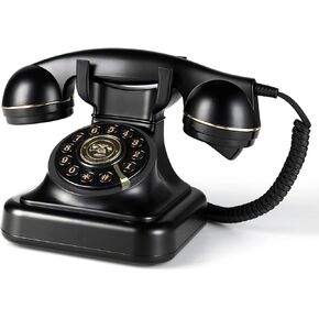 Retro Landline Phone 1960's Vintage Corded Dial Button Phone Classic Old Telephone Antique Phones with Redial Function for Home Office (Black)