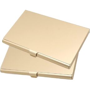 Pack of 2 Gold Metal Business Card Holder, Aluminum Alloy Business Card Case, Flip Cover Slim Pocket Business Card Holder, Purse Name Card Holders for Men & Women
