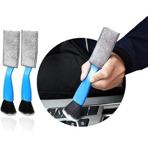 2 PCS Double Head Brush for Car Clean, Soft Auto Interior Duster Detailing Brushes, Universal Vehicle Dashboard Screen, Air Vents, Computer etc Cleaning Tool Accessories (Black)