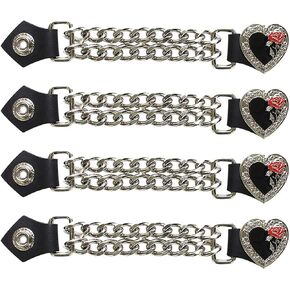 Dream Apparel 4 PCS Vest Extenders for Women Motorcycle, Faux Leather Biker Vest Extender with Double Chains