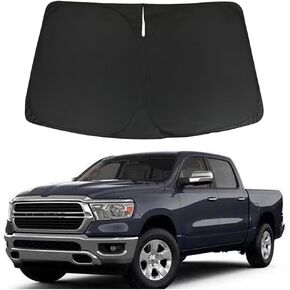 مظلة الشمس للزجاج الأمامي من D-Lumina متوافقة مع 2019 2020 2021 2022 2023 2024 Dodge Ram 1500 - 3 طبقات من مادة 240T، واقي شمسي للنافذة الأمامية قابل للطي