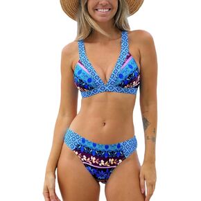 CUPSHE Women's Bikini Sets Two Piece Bathing Suit V Neck Adjustable Straps Crisscross Back Self Tie