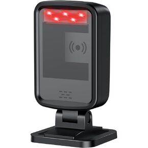 2D Handsfree Barcode Scanner QR Omnidirectional Desktop Bar Code Reader Scanner, USB Wired Automatic Sensing Big Scan Window Barcode Reader for Supermarket Library Retail Store