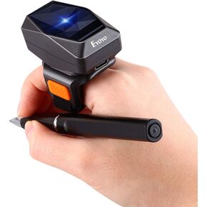 Eyoyo 2D Finger Ring Barcode Scanner, Mini Wearable 3-in-1 USB Wired & 2.4G Wireless & Bluetooth Scanner, Image 1D QR Bar Code Reader PDF417 Data Matrix Screen Scan for iPad, Smartphone, PC