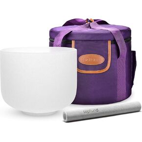 TOPFUND G Note Crystal Singing Bowl 8 inch Throat Chakra Meditation Sound Healing Instrument with Heavy Duty Carrying Case