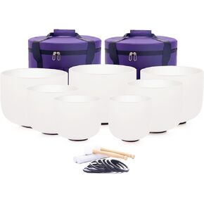Black Crystal Singing Bowl Set,7-12 Inch 432hz Crystal Chakra Bowls Set of 7pcs Sound Bowls with Carrying Case for Yoga Musical Vibration Sound Healing