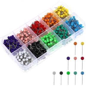1000 PCS Colored Round Heads Push Pins Map Tacks Decorative Straight Pins with Assorted Colored Stainless Point Map Pins for Travel Map