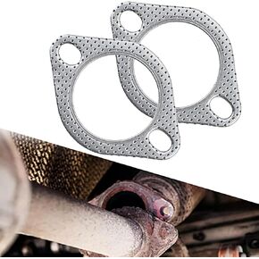 QODOLSI 2 PCS Car Exhaust Pipe Interface Gasket, 2-Bolt 2.5" ID Exhaust Pipe Clamp Flange High Temperature and High Pressure Resistant Sealing Pad, Silencer Joint Gasket, for Most Car Models (Silver)