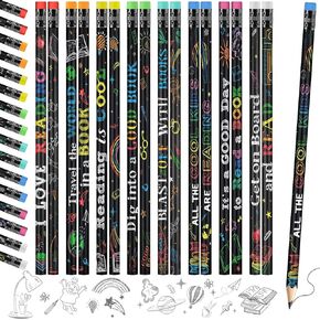 Pasimy 120 Pcs Reading Motivational Pencils Bulk Black Novelty Wooden Pencils with Eraser Classroom Inspirational Pencils with Sayings for Kids Student Teacher School Reward Gifts Stationery Party