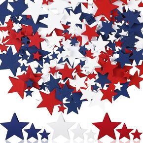 Wood Stars Decorations Wooden Stars for Crafts Red White Blue Labor Day Star Ornaments Star Shaped Cutouts Tiered Tray Decor for 4th of July Independence Memorial Day (240 Pcs, 0.4, 0.8, 1.2 Inch)