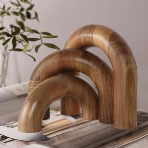 Oakrain 3 Pieces Wood Arch Decor, Wooden Coffee Table Decor, Aesthetic Bookshelf Decoration, Desk Decor, Objects Natural Modern Home Decor, Boho Decor for Living Room Entryway, Small Medium Large