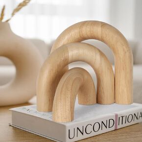 Oakrain 3 Pieces Wood Arch Decor, Wooden Coffee Table Decor, Aesthetic Bookshelf Decoration, Desk Decor, Objects Natural Modern Home Decor, Boho Decor for Living Room Entryway, Small Medium Large