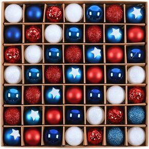 DecorbyHannah 4th of July Decorations, 49ct 30mm Small Patriotic Ornaments for Tree, Shatterproof Red Blue White Hanging Tree Decorations for Memorial Day, Independence Day, Flag Day