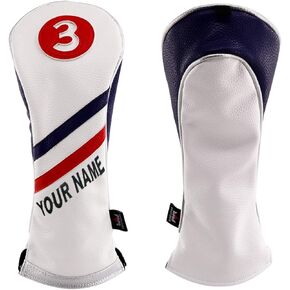 Craftsman Golf Red White Blue Leather Stripes Driver/Fairway Wood/Hybrid Headcover #1#3#5 H for All Brands Available for Custom Version