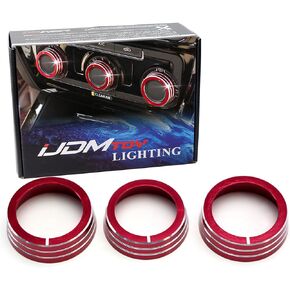 iJDMTOY 3pcs Red Anodized Aluminum AC Climate Control Ring Knob Covers Compatible With Volkswagen MK6 Golf GTI Jetta