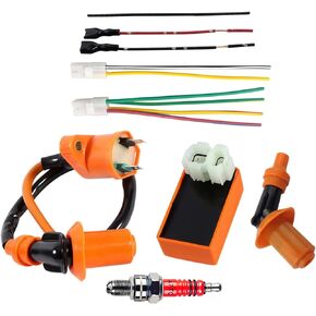 GY6 ATV القطب الكهربائي شرارة A7TC القطب الكهربائي غطاء الإشعال ملف الإشعال صندوق CDI ملف الإشعال سلك التوصيل CDI صندوق كابل تسخير التوصيل، ينطبق على الدراجات البخارية رباعية الأشواط 50cc-150cc (أصفر)