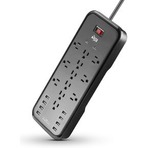 KMC 12-Outlet Surge Protector Power Strip with 8 USB Charging Ports (5V/10A), 4500J,6-Foot Cord
