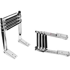 4 Step Telescoping Ladder Folding Pontoon Boat Ladder Dock Ladder, Stainless Steel Swim Step Ladder for Boat Yacht Dock, Rated to 400 Pounds
