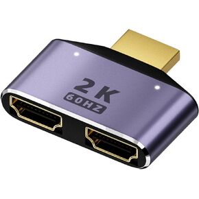 QIANRENON HDMI 1 in 2 Out Splitter Adapter 2K@60hz HDMI 2 in 1 HD Display Bi-Directional Selector Switcher HDMI 1 Male to 2 Female Connector,with LED Light, (Not Supported Simultaneous Display)