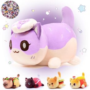 KOWSI 61PCS 11inches Cheeseburger Cat Plush + 60Sticker Meemeows Cute Food Cat Plush Collection 100% Polyester Plushie Pillow Embroidered Soft Stuffed Animal Collectible (Cheeseburger Cat)