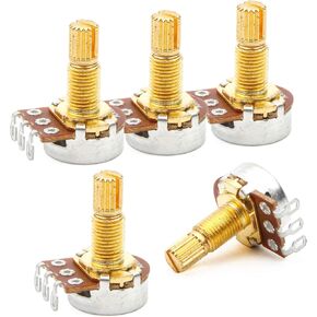Guitar Potentiometer Audio Volume Tone Pots Switch Control A500k Split Shaft Taper Potentiometers Gold Pack of 5