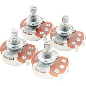 Alpha Full B500K Metric Potentiometers Split Shaft Linear Taper Pots for Electric Guitar or Bass (4 Pieces)