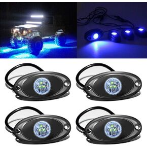 4 Pods LED Rock Light for Jeep ATV SUV Offroad Car Truck Boat Underbody Glow Trail Rig Lamp Underglow LED Neon Lights Waterproof 12V 24V Yellow Orange (Amber)