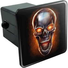 GRAPHICS & MORE Chrome Metal Flaming Skull Tow Trailer Hitch Cover Plug Insert